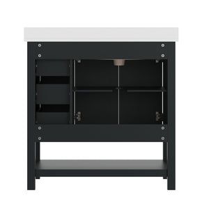 English Elm Vega Bathroom Vanity with Carrara Marble Sink, Soft-Close Storage, and Elegant Open Shelf Design Black Frame/Black Hardware 36" FS-VEGA36-KD-BK-GLD-HDBLK-GG