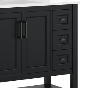 English Elm Vega Bathroom Vanity with Carrara Marble Sink, Soft-Close Storage, and Elegant Open Shelf Design Black Frame/Black Hardware 36" FS-VEGA36-KD-BK-GLD-HDBLK-GG