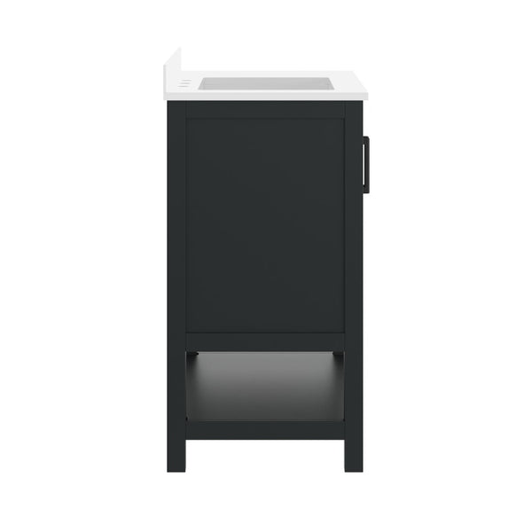 English Elm Vega Bathroom Vanity with Carrara Marble Sink, Soft-Close Storage, and Elegant Open Shelf Design Black Frame/Black Hardware 36" FS-VEGA36-KD-BK-GLD-HDBLK-GG