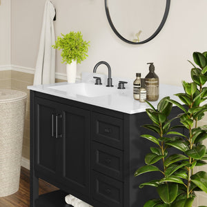 English Elm Vega Bathroom Vanity with Carrara Marble Sink, Soft-Close Storage, and Elegant Open Shelf Design Black Frame/Black Hardware 36" FS-VEGA36-KD-BK-GLD-HDBLK-GG