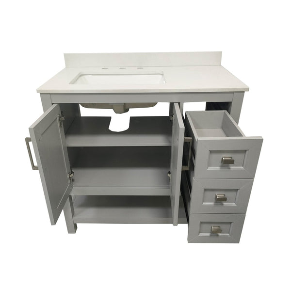 English Elm Vega Bathroom Vanity with Carrara Marble Sink, Soft-Close Storage, and Elegant Open Shelf Design Gray 36" FS-VEGA36-KD-GY-GG