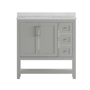 English Elm Vega Bathroom Vanity with Carrara Marble Sink, Soft-Close Storage, and Elegant Open Shelf Design Gray 36" FS-VEGA36-KD-GY-GG