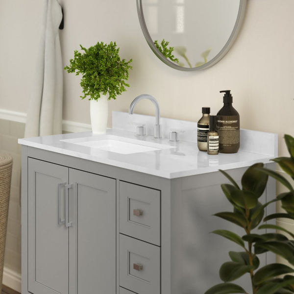 English Elm Vega Bathroom Vanity with Carrara Marble Sink, Soft-Close Storage, and Elegant Open Shelf Design Gray 36" FS-VEGA36-KD-GY-GG