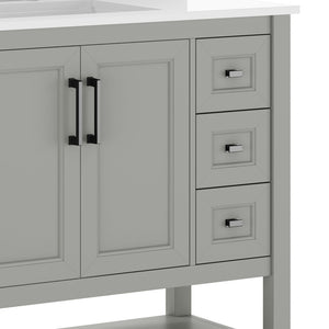 English Elm Vega Bathroom Vanity with Carrara Marble Sink, Soft-Close Storage, and Elegant Open Shelf Design Gray Frame/Black Hardware 36" FS-VEGA36-KD-GY-HDBLK-GG