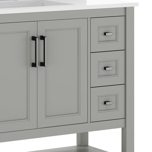 English Elm Vega Bathroom Vanity with Carrara Marble Sink, Soft-Close Storage, and Elegant Open Shelf Design Gray Frame/Black Hardware 36" FS-VEGA36-KD-GY-HDBLK-GG