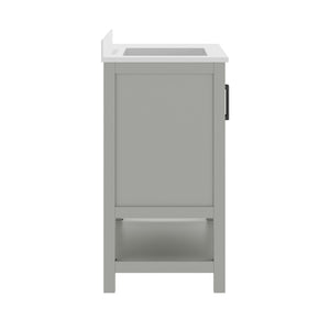 English Elm Vega Bathroom Vanity with Carrara Marble Sink, Soft-Close Storage, and Elegant Open Shelf Design Gray Frame/Black Hardware 36" FS-VEGA36-KD-GY-HDBLK-GG