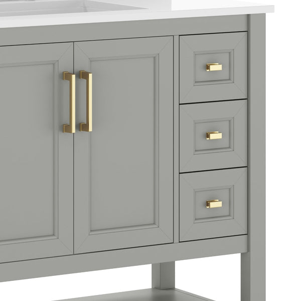 English Elm Vega Bathroom Vanity with Carrara Marble Sink, Soft-Close Storage, and Elegant Open Shelf Design Gray Frame/Gold Hardware 36" FS-VEGA36-KD-GY-HDGLD-GG