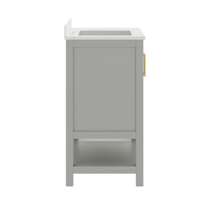 English Elm Vega Bathroom Vanity with Carrara Marble Sink, Soft-Close Storage, and Elegant Open Shelf Design Gray Frame/Gold Hardware 36" FS-VEGA36-KD-GY-HDGLD-GG