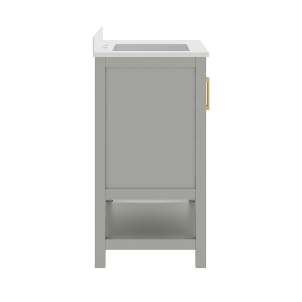 English Elm Vega Bathroom Vanity with Carrara Marble Sink, Soft-Close Storage, and Elegant Open Shelf Design Gray Frame/Gold Hardware 36" FS-VEGA36-KD-GY-HDGLD-GG
