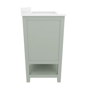 English Elm Vega Bathroom Vanity with Carrara Marble Sink, Soft-Close Storage, and Elegant Open Shelf Design Sage Frame/Nickel Hardware 36" FS-VEGA36-KD-SG-GG