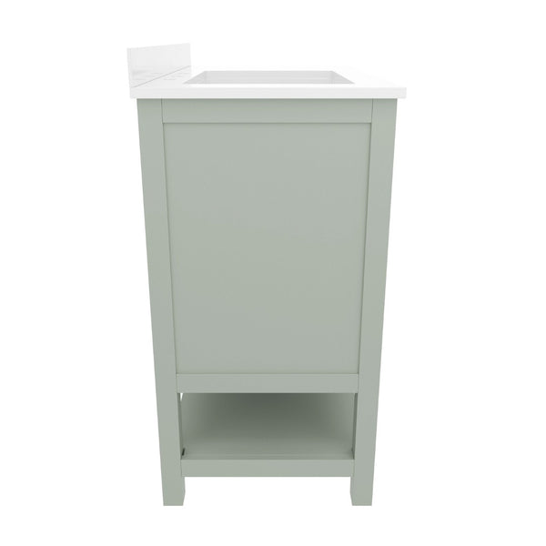 English Elm Vega Bathroom Vanity with Carrara Marble Sink, Soft-Close Storage, and Elegant Open Shelf Design Sage Frame/Nickel Hardware 36" FS-VEGA36-KD-SG-GG