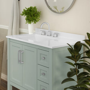 English Elm Vega Bathroom Vanity with Carrara Marble Sink, Soft-Close Storage, and Elegant Open Shelf Design Sage Frame/Nickel Hardware 36" FS-VEGA36-KD-SG-GG