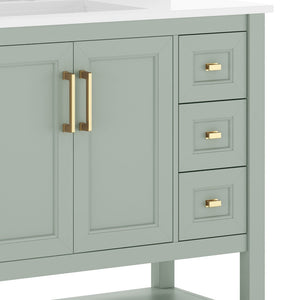 English Elm Vega Bathroom Vanity with Carrara Marble Sink, Soft-Close Storage, and Elegant Open Shelf Design Sage Frame/Gold Hardware 36" FS-VEGA36-KD-SG-HDGLD-GG