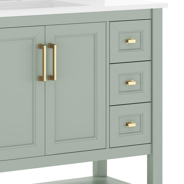 English Elm Vega Bathroom Vanity with Carrara Marble Sink, Soft-Close Storage, and Elegant Open Shelf Design Sage Frame/Gold Hardware 36" FS-VEGA36-KD-SG-HDGLD-GG