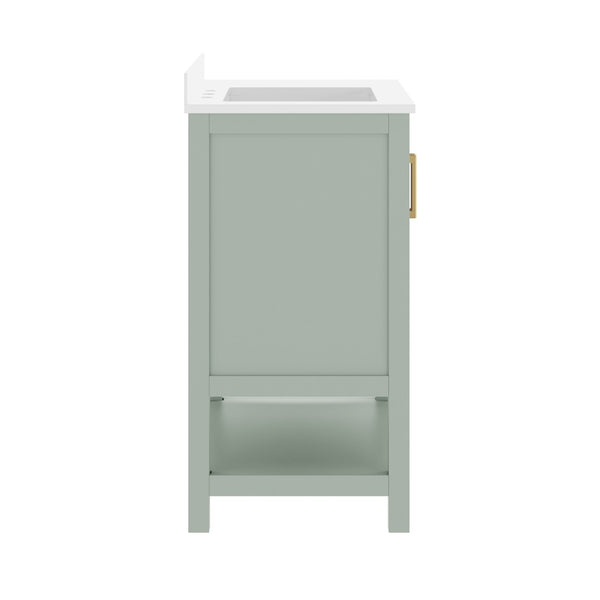 English Elm Vega Bathroom Vanity with Carrara Marble Sink, Soft-Close Storage, and Elegant Open Shelf Design Sage Frame/Gold Hardware 36" FS-VEGA36-KD-SG-HDGLD-GG
