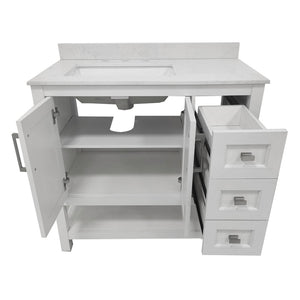 English Elm Vega Bathroom Vanity with Carrara Marble Sink, Soft-Close Storage, and Elegant Open Shelf Design White 36" FS-VEGA36-KD-WH-GG