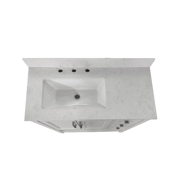 English Elm Vega Bathroom Vanity with Carrara Marble Sink, Soft-Close Storage, and Elegant Open Shelf Design White 36" FS-VEGA36-KD-WH-GG
