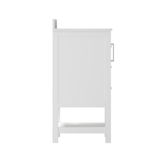 English Elm Vega Bathroom Vanity with Carrara Marble Sink, Soft-Close Storage, and Elegant Open Shelf Design White 36" FS-VEGA36-KD-WH-GG