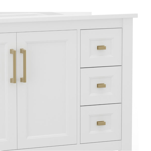 English Elm Vega Bathroom Vanity with Carrara Marble Sink, Soft-Close Storage, and Elegant Open Shelf Design White Frame/Gold Hardware 36" FS-VEGA36-KD-WH-GLD-GG