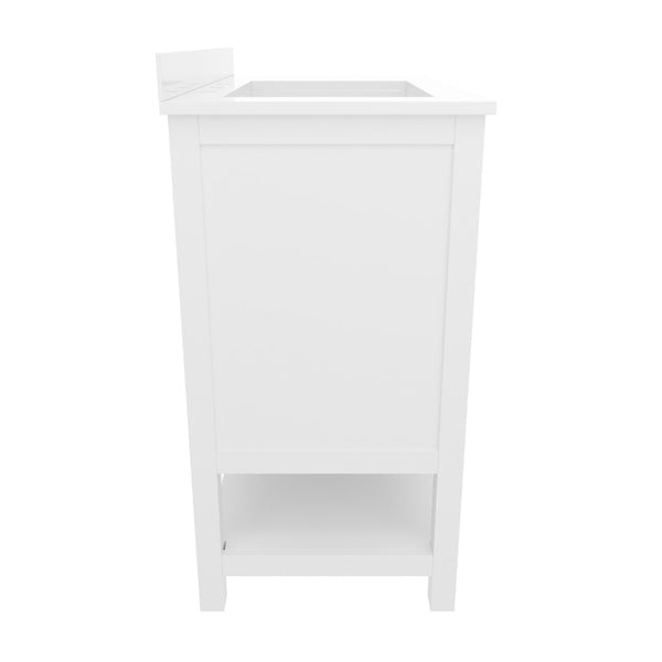 English Elm Vega Bathroom Vanity with Carrara Marble Sink, Soft-Close Storage, and Elegant Open Shelf Design White Frame/Gold Hardware 36" FS-VEGA36-KD-WH-GLD-GG