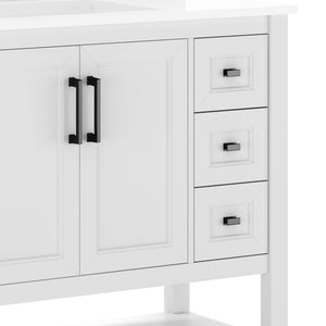 English Elm Vega Bathroom Vanity with Carrara Marble Sink, Soft-Close Storage, and Elegant Open Shelf Design White Frame/Black Hardware 36" FS-VEGA36-KD-WH-HDBLK-GG