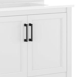 English Elm Vega Bathroom Vanity with Sink Combo - Stylish Carrara Marble Countertop, Soft-Close Doors & Storage White Frame/Black Hardware 36" FS-VEGA36-WH-HDBLK-GG