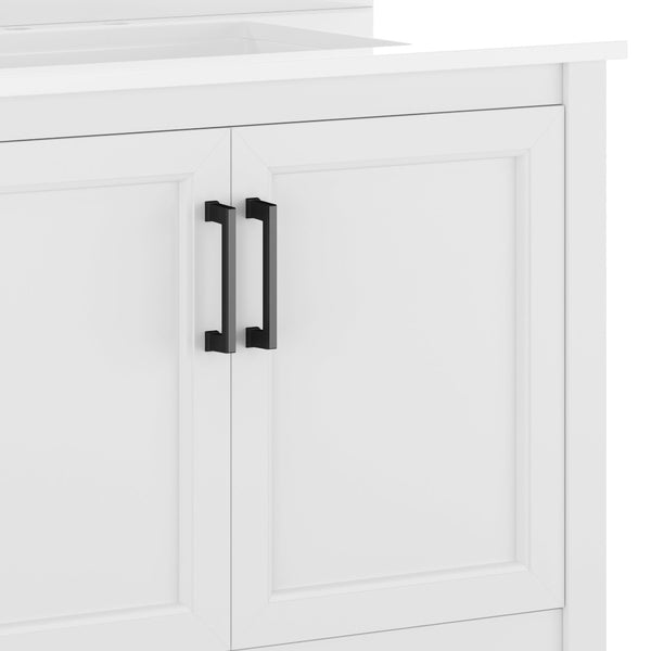 English Elm Vega Bathroom Vanity with Sink Combo - Stylish Carrara Marble Countertop, Soft-Close Doors & Storage White Frame/Black Hardware 36" FS-VEGA36-WH-HDBLK-GG