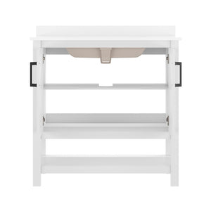 English Elm Vega Bathroom Vanity with Sink Combo - Stylish Carrara Marble Countertop, Soft-Close Doors & Storage White Frame/Black Hardware 36" FS-VEGA36-WH-HDBLK-GG