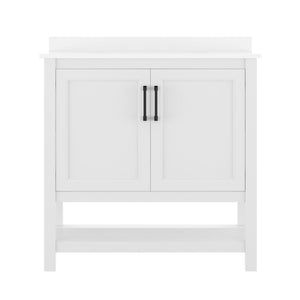 English Elm Vega Bathroom Vanity with Sink Combo - Stylish Carrara Marble Countertop, Soft-Close Doors & Storage White Frame/Black Hardware 36" FS-VEGA36-WH-HDBLK-GG