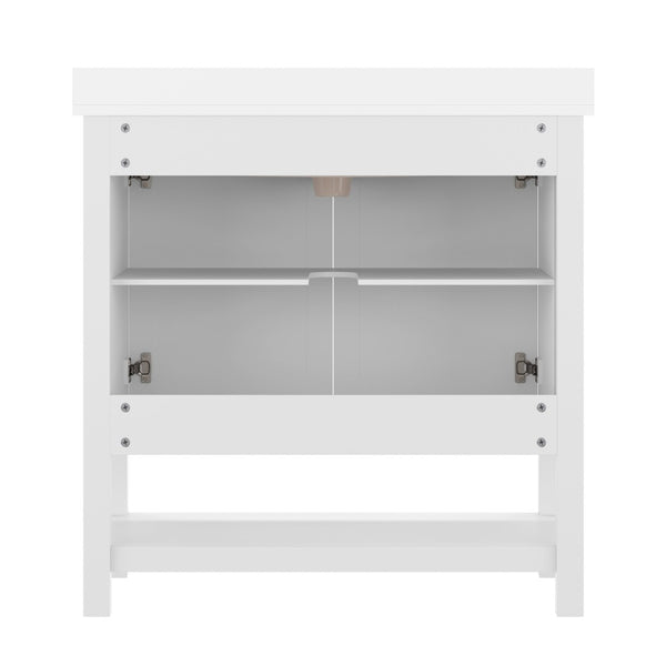 English Elm Vega Bathroom Vanity with Sink Combo - Stylish Carrara Marble Countertop, Soft-Close Doors & Storage White Frame/Gold Hardware 36" FS-VEGA36-WH-HDGLD-GG