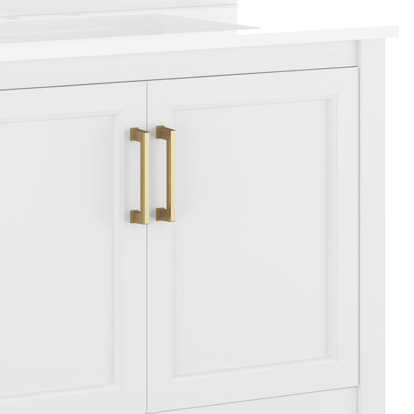 English Elm Vega Bathroom Vanity with Sink Combo - Stylish Carrara Marble Countertop, Soft-Close Doors & Storage White Frame/Gold Hardware 36" FS-VEGA36-WH-HDGLD-GG