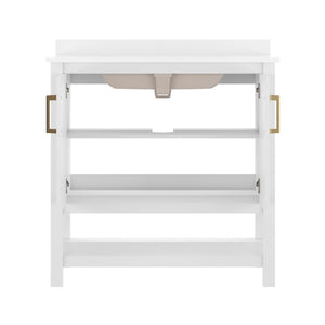 English Elm Vega Bathroom Vanity with Sink Combo - Stylish Carrara Marble Countertop, Soft-Close Doors & Storage White Frame/Gold Hardware 36" FS-VEGA36-WH-HDGLD-GG