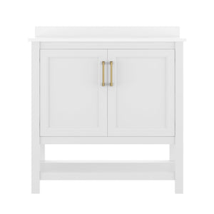 English Elm Vega Bathroom Vanity with Sink Combo - Stylish Carrara Marble Countertop, Soft-Close Doors & Storage White Frame/Gold Hardware 36" FS-VEGA36-WH-HDGLD-GG