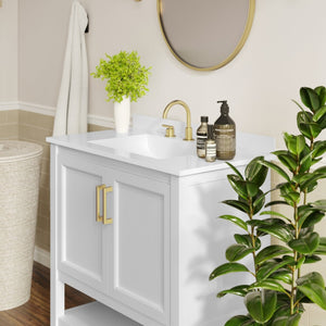 English Elm Vega Bathroom Vanity with Sink Combo - Stylish Carrara Marble Countertop, Soft-Close Doors & Storage White Frame/Gold Hardware 36" FS-VEGA36-WH-HDGLD-GG