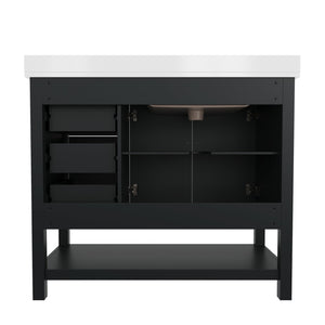 English Elm Vega Bathroom Vanity with Carrara Marble Sink, Soft-Close Storage, and Elegant Open Shelf Design Black Frame/Nickel Hardware 42" FS-VEGA42-BK-GG