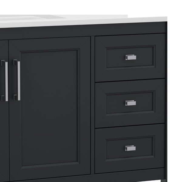 English Elm Vega Bathroom Vanity with Carrara Marble Sink, Soft-Close Storage, and Elegant Open Shelf Design Black Frame/Nickel Hardware 42" FS-VEGA42-BK-GG