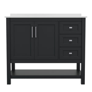 English Elm Vega Bathroom Vanity with Carrara Marble Sink, Soft-Close Storage, and Elegant Open Shelf Design Black Frame/Nickel Hardware 42" FS-VEGA42-BK-GG