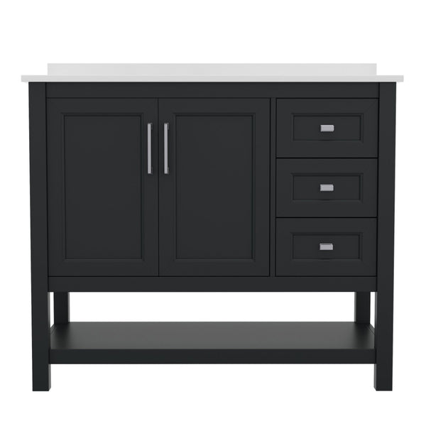 English Elm Vega Bathroom Vanity with Carrara Marble Sink, Soft-Close Storage, and Elegant Open Shelf Design Black Frame/Nickel Hardware 42" FS-VEGA42-BK-GG