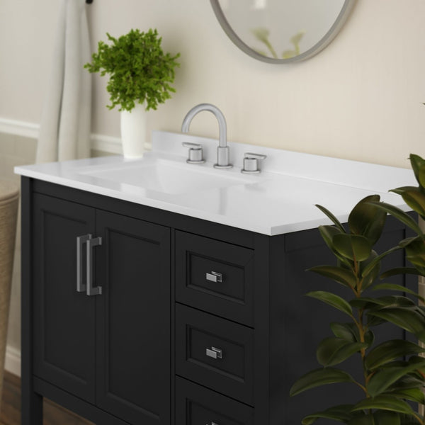 English Elm Vega Bathroom Vanity with Carrara Marble Sink, Soft-Close Storage, and Elegant Open Shelf Design Black Frame/Nickel Hardware 42" FS-VEGA42-BK-GG