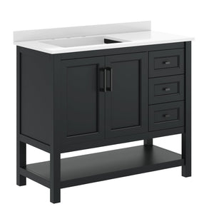 English Elm Vega Bathroom Vanity with Carrara Marble Sink, Soft-Close Storage, and Elegant Open Shelf Design Black Frame/Black Hardware 42" FS-VEGA42-BK-HDBLK-GG
