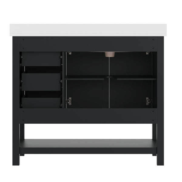 English Elm Vega Bathroom Vanity with Carrara Marble Sink, Soft-Close Storage, and Elegant Open Shelf Design Black Frame/Black Hardware 42" FS-VEGA42-BK-HDBLK-GG