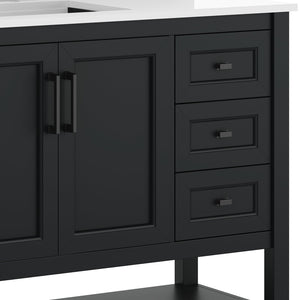 English Elm Vega Bathroom Vanity with Carrara Marble Sink, Soft-Close Storage, and Elegant Open Shelf Design Black Frame/Black Hardware 42" FS-VEGA42-BK-HDBLK-GG