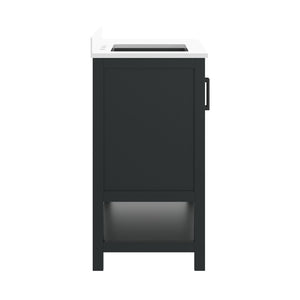 English Elm Vega Bathroom Vanity with Carrara Marble Sink, Soft-Close Storage, and Elegant Open Shelf Design Black Frame/Black Hardware 42" FS-VEGA42-BK-HDBLK-GG