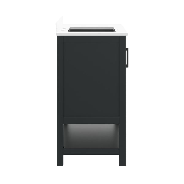 English Elm Vega Bathroom Vanity with Carrara Marble Sink, Soft-Close Storage, and Elegant Open Shelf Design Black Frame/Black Hardware 42" FS-VEGA42-BK-HDBLK-GG