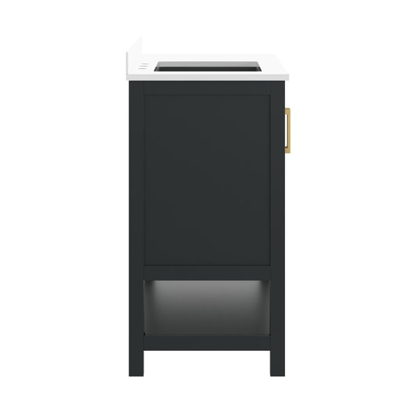 English Elm Vega Bathroom Vanity with Carrara Marble Sink, Soft-Close Storage, and Elegant Open Shelf Design Black Frame/Gold Hardware 42" FS-VEGA42-BK-HDGLD-GG