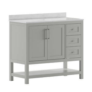 English Elm Vega Bathroom Vanity with Carrara Marble Sink, Soft-Close Storage, and Elegant Open Shelf Design Gray 42" FS-VEGA42-GY-GG