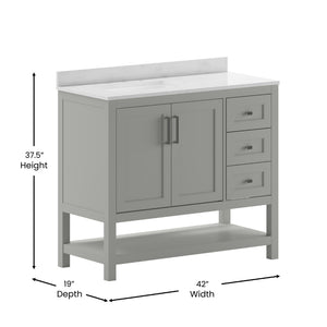 English Elm Vega Bathroom Vanity with Carrara Marble Sink, Soft-Close Storage, and Elegant Open Shelf Design Gray 42" FS-VEGA42-GY-GG