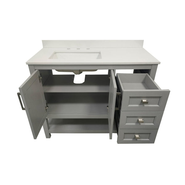 English Elm Vega Bathroom Vanity with Carrara Marble Sink, Soft-Close Storage, and Elegant Open Shelf Design Gray 42" FS-VEGA42-GY-GG