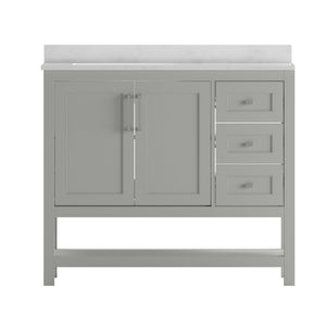 English Elm Vega Bathroom Vanity with Carrara Marble Sink, Soft-Close Storage, and Elegant Open Shelf Design Gray 42" FS-VEGA42-GY-GG