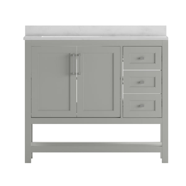 English Elm Vega Bathroom Vanity with Carrara Marble Sink, Soft-Close Storage, and Elegant Open Shelf Design Gray 42" FS-VEGA42-GY-GG